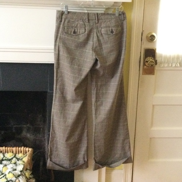 GAP Stretch Glen Plaid Flare Cuffed Trousers Y2K Tan Brown - Sz 6 - Picture 4 of 15
